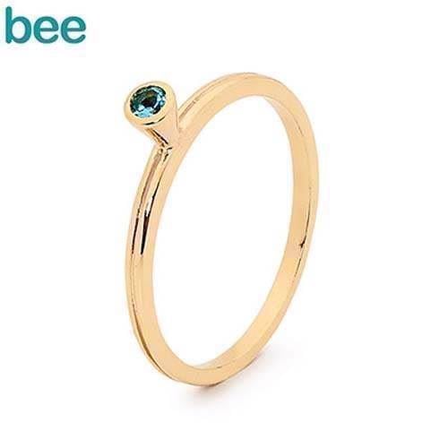 Image of Bee Jewelry guldring i 9 kt. med blå topaz